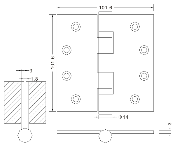 4×4×3-2BB Полировка Дизайн Дверные петли Дверные петли из нержавеющей стали Деревянные дверные петли