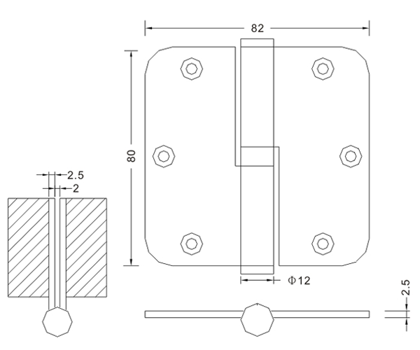Петля 80×82×2,5 L&R для деревянных дверных петель из нержавеющей стали