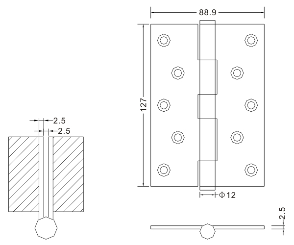 5×3,5×2,5 поставщика шарниров подшипников из нержавеющей стали для плоского шарнира деревянной двери 