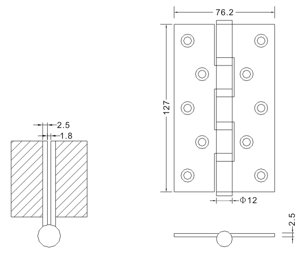 5 × 3 × 2,5-4bb Дверные петли из нержавеющей стали Деревянные дверные петли Производитель оборудования для плоских петель