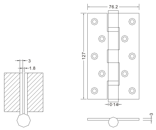 5×3×3-bb Высококачественная атласная петля из нержавеющей стали, деревянные дверные петли