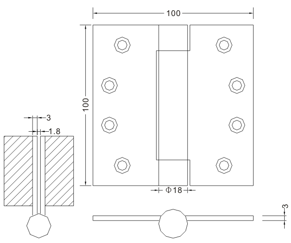 100×100×3 Высококачественные деревянные дверные петли Фурнитура двери Пружинный шарнир из нержавеющей стали