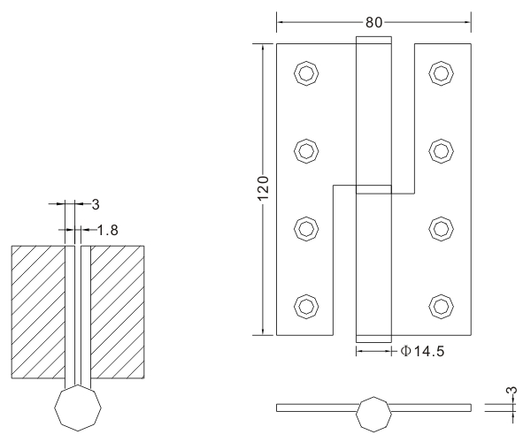 120×80×3 Производитель оборудования Оптовая торговля сверхмощные деревянные дверные петли из нержавеющей стали L & R шарнир 